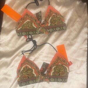 Patterned Bikini Top with Black Straps